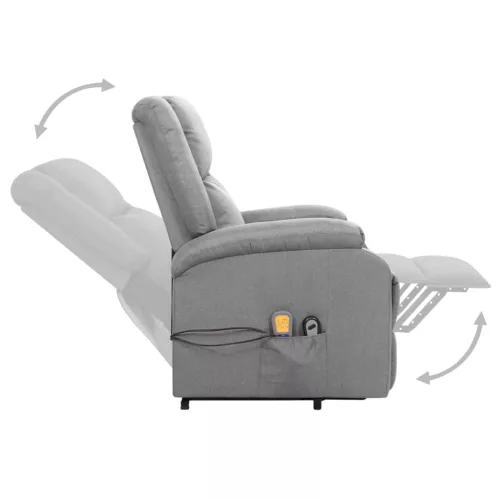 Világosszürke szövet felállást segítő masszázsfotel