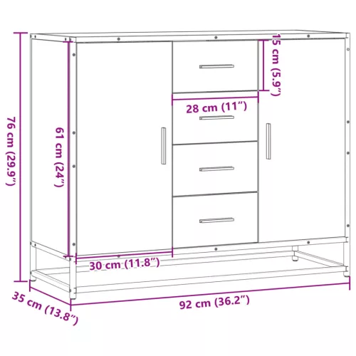 Fekete szerelt fa tálalószekrény 92 x 35 x 76 cm