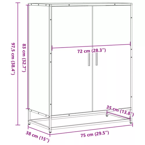 Sonoma tölgy színű szerelt fa és fém cipőszekrény 75x38x97,5 cm