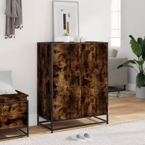 Füstös tölgy színű szerelt fa és fém cipőszekrény 75x38x97,5 cm