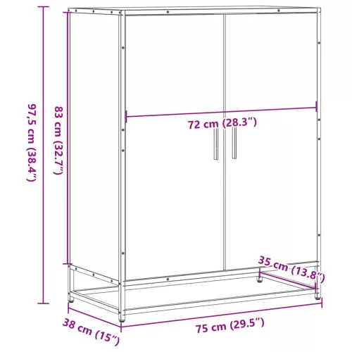 Füstös tölgy színű szerelt fa és fém cipőszekrény 75x38x97,5 cm
