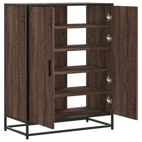 Barna tölgy színű szerelt fa és fém cipőszekrény 75x38x97,5 cm