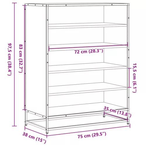 Fekete szerelt fa és fém cipőszekrény 75 x 38 x 97,5 cm