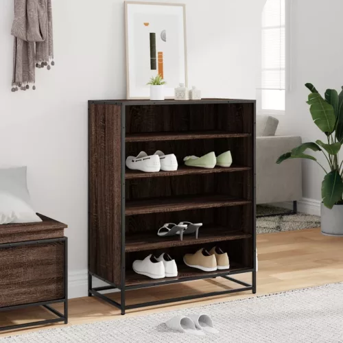 Barna tölgy színű szerelt fa és fém cipőszekrény 75x38x97,5 cm