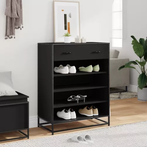 Fekete szerelt fa és fém cipőszekrény 75 x 38 x 97,5 cm