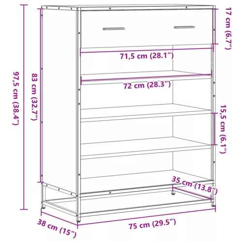 Fekete szerelt fa és fém cipőszekrény 75 x 38 x 97,5 cm
