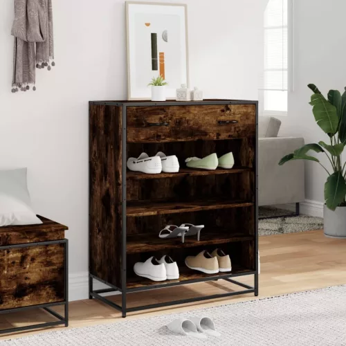 Füstös tölgy színű szerelt fa és fém cipőszekrény 75x38x97,5 cm