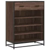 Barna tölgy színű szerelt fa és fém cipőszekrény 75x38x97,5 cm