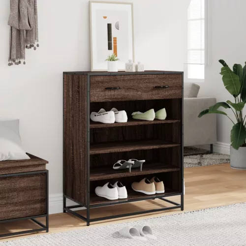 Barna tölgy színű szerelt fa és fém cipőszekrény 75x38x97,5 cm