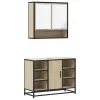 2 részes sonoma tölgyszínű szerelt fa fürdőszobai bútorszett
