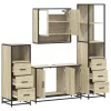 4 részes sonoma tölgyszínű szerelt fa fürdőszobai bútorszett