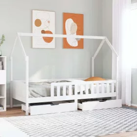 Tömör fenyőfa gyerekágykeret fiókokkal 90 x 200 cm