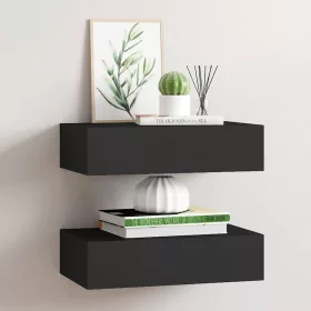   2 db fekete MDF falra szerelhető fiókos polc 40 x 23,5 x 10 cm