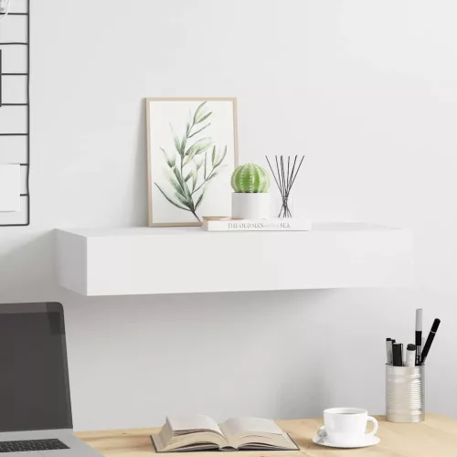Fehér MDF falra szerelhető fiókos polc 60 x 23,5 x 10 cm