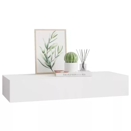 Fehér MDF falra szerelhető fiókos polc 60 x 23,5 x 10 cm