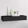 Fekete MDF falra szerelhető fiókos polc 60 x 23,5 x 10 cm