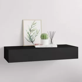 Fekete MDF falra szerelhető fiókos polc 60 x 23,5 x 10 cm