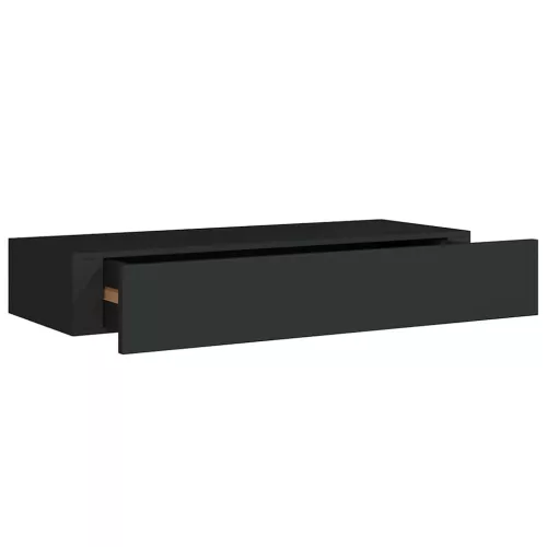 Fekete MDF falra szerelhető fiókos polc 60 x 23,5 x 10 cm
