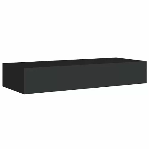 Fekete MDF falra szerelhető fiókos polc 60 x 23,5 x 10 cm