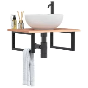 Acél és tömör tölgyfa falra szerelhető mosdópolc