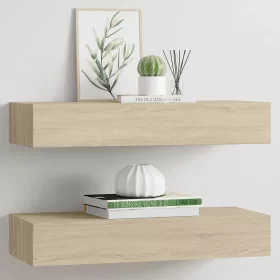   2 db tölgyszínű MDF falra szerelhető fiókos polc 60x23,5x10 cm