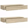 2 db tölgyszínű MDF falra szerelhető fiókos polc 60x23,5x10 cm