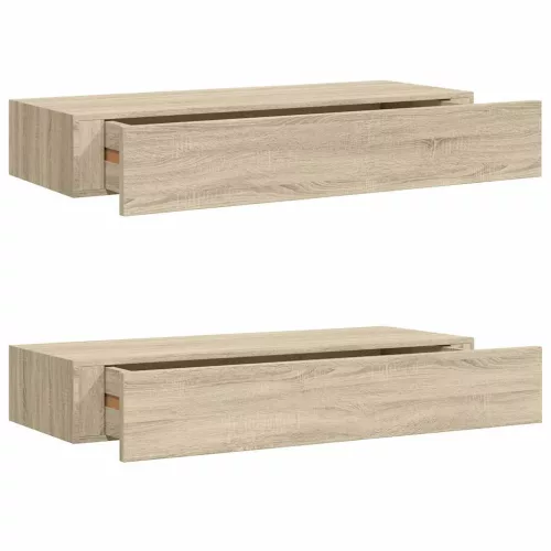 2 db tölgyszínű MDF falra szerelhető fiókos polc 60x23,5x10 cm
