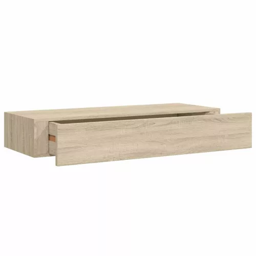2 db tölgyszínű MDF falra szerelhető fiókos polc 60x23,5x10 cm