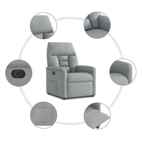 Világosszürke szövet elektromos dönthető fotel