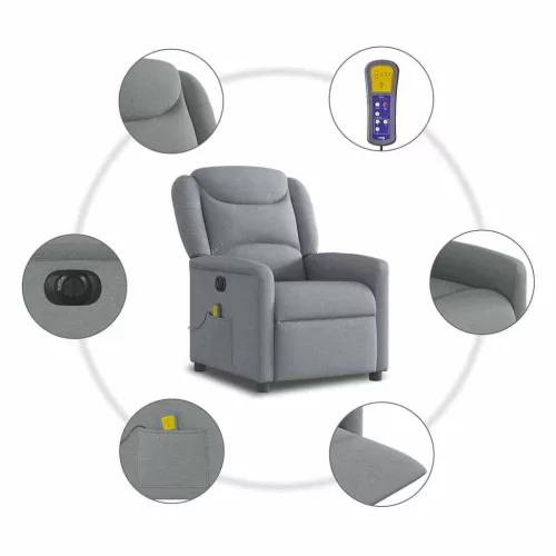 Világosszürke szövet dönthető elektromos masszázsfotel