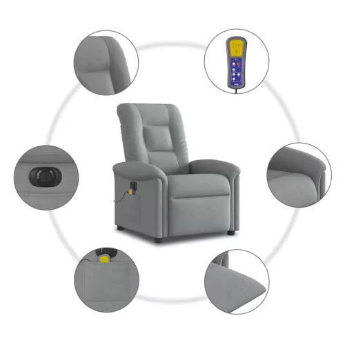 Világosszürke szövet dönthető elektromos masszázsfotel