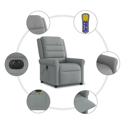 Világosszürke szövet dönthető elektromos masszázsfotel