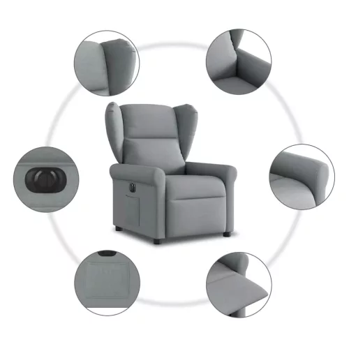 Világosszürke szövet elektromos dönthető fotel