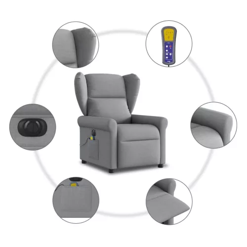 Világosszürke szövet dönthető elektromos masszázsfotel