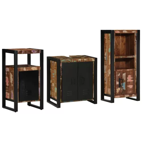 Fürdőszoba bútor szett 3 pcs Szilárd újrahasznosított fa