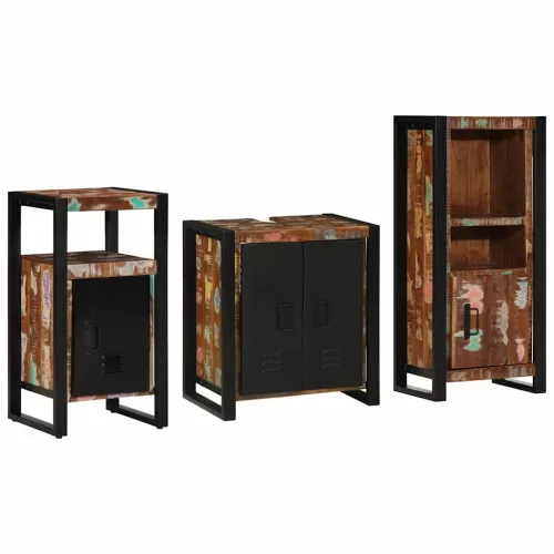 Fürdőszoba bútor szett 3 pcs Szilárd újrahasznosított fa