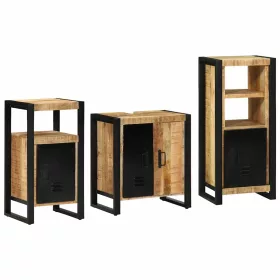   Fürdőszoba bútor szett polcokkal 3 pcs Barna Tömör Mangófát