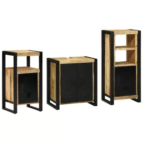   Fürdőszoba bútor szett polcokkal 3 pcs Barna Tömör Mangófát