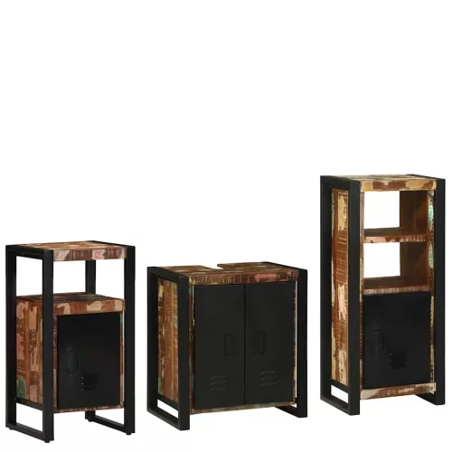 Fürdőszoba bútor szett 3 pcs Szilárd újrahasznosított fa