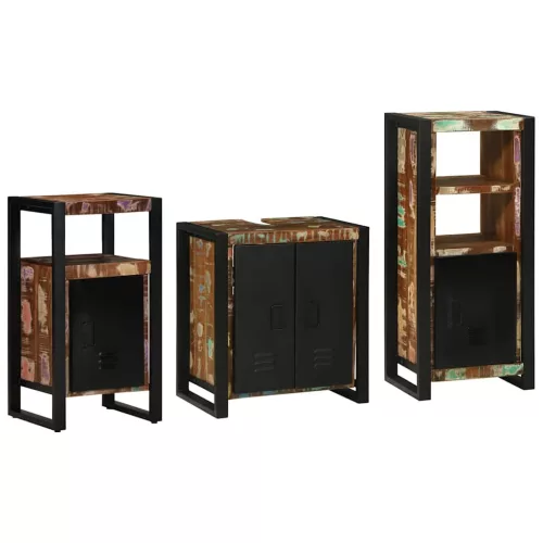 Fürdőszoba bútor szett 3 pcs Szilárd újrahasznosított fa