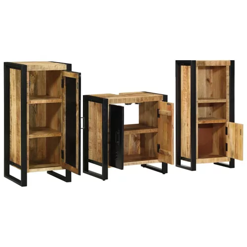 Fürdőszoba bútor szett polcokkal 3 pcs Barna Tömör Mangófát