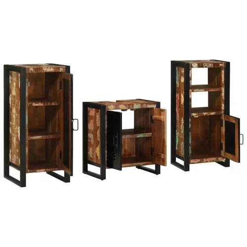 Fürdőszoba bútor szett 3 pcs Szilárd újrahasznosított fa