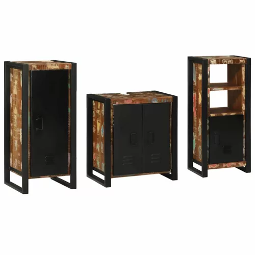Fürdőszoba bútor szett 3 pcs Szilárd újrahasznosított fa