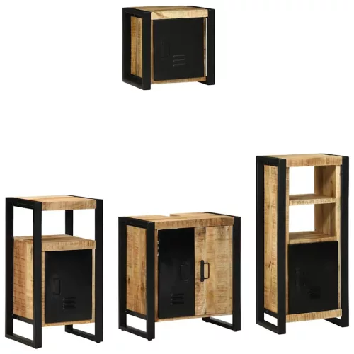 Fürdőszoba bútor szett polcokkal 4 pcs Barna Tömör Mangófát