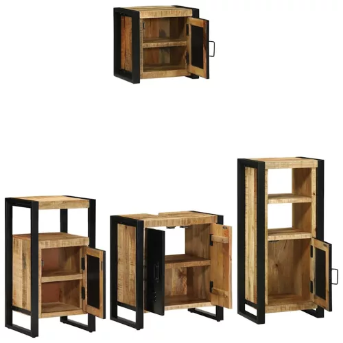 Fürdőszoba bútor szett polcokkal 4 pcs Barna Tömör Mangófát