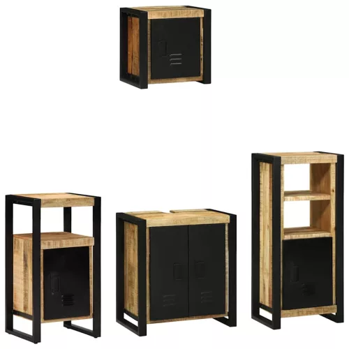 Fürdőszoba bútor szett polcokkal 4 pcs Barna Tömör Mangófát