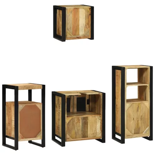 Fürdőszoba bútor szett polcokkal 4 pcs Barna Tömör Mangófát