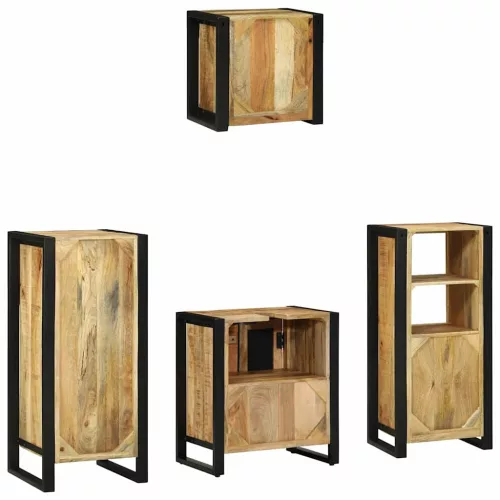 Fürdőszoba bútor szett polcokkal 4 pcs Barna Tömör Mangófát