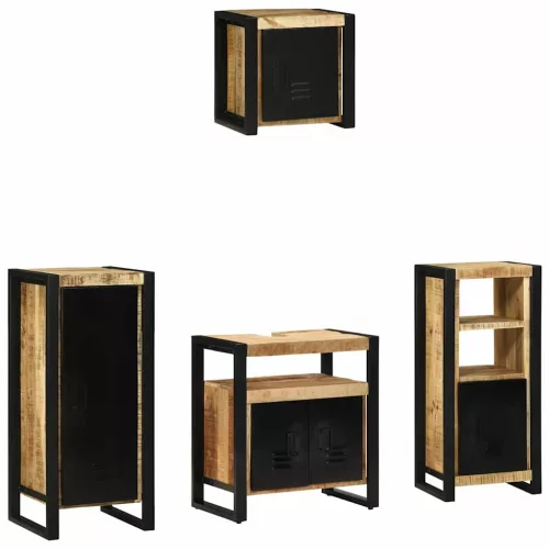 Fürdőszoba bútor szett polcokkal 4 pcs Barna Tömör Mangófát