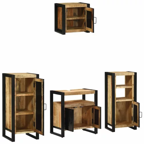 Fürdőszoba bútor szett polcokkal 4 pcs Barna Tömör Mangófát